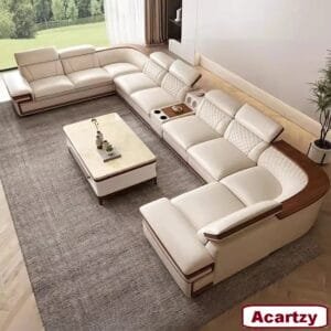 Smart Italian leather sofa with luxurious comfort and built-in wireless charging.