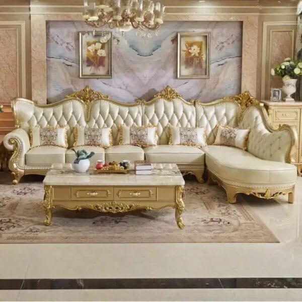 Nordic Golden High-Back Recliner Sofa – Luxury Wooden Lounger for Home & Salon Decor