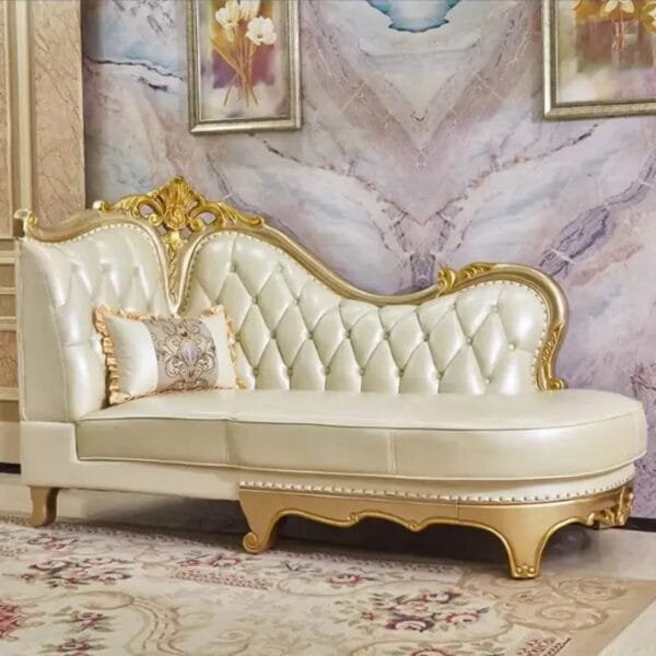 Golden High-Back Recliner Sofa – Elegant Nordic Wooden Lounger for Living Rooms