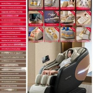 Designer lounge massage chair with an ergonomic reclining function for relaxation.