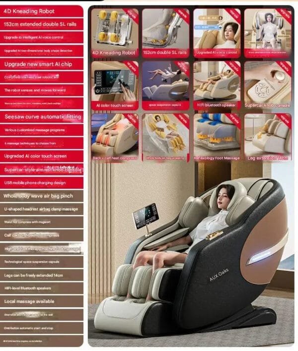 Designer lounge massage chair with an ergonomic reclining function for relaxation.